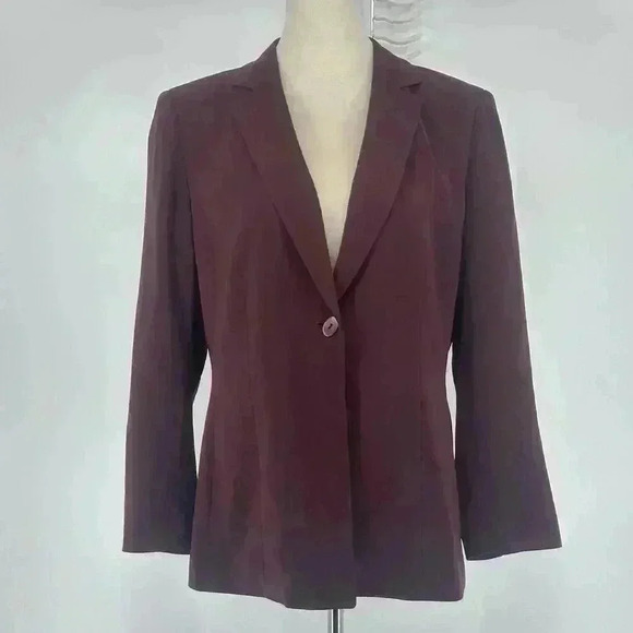 Kasper Womens Blazer Jacket 12P Petite Burgandy Lined One Button Office Career - Picture 1 of 13